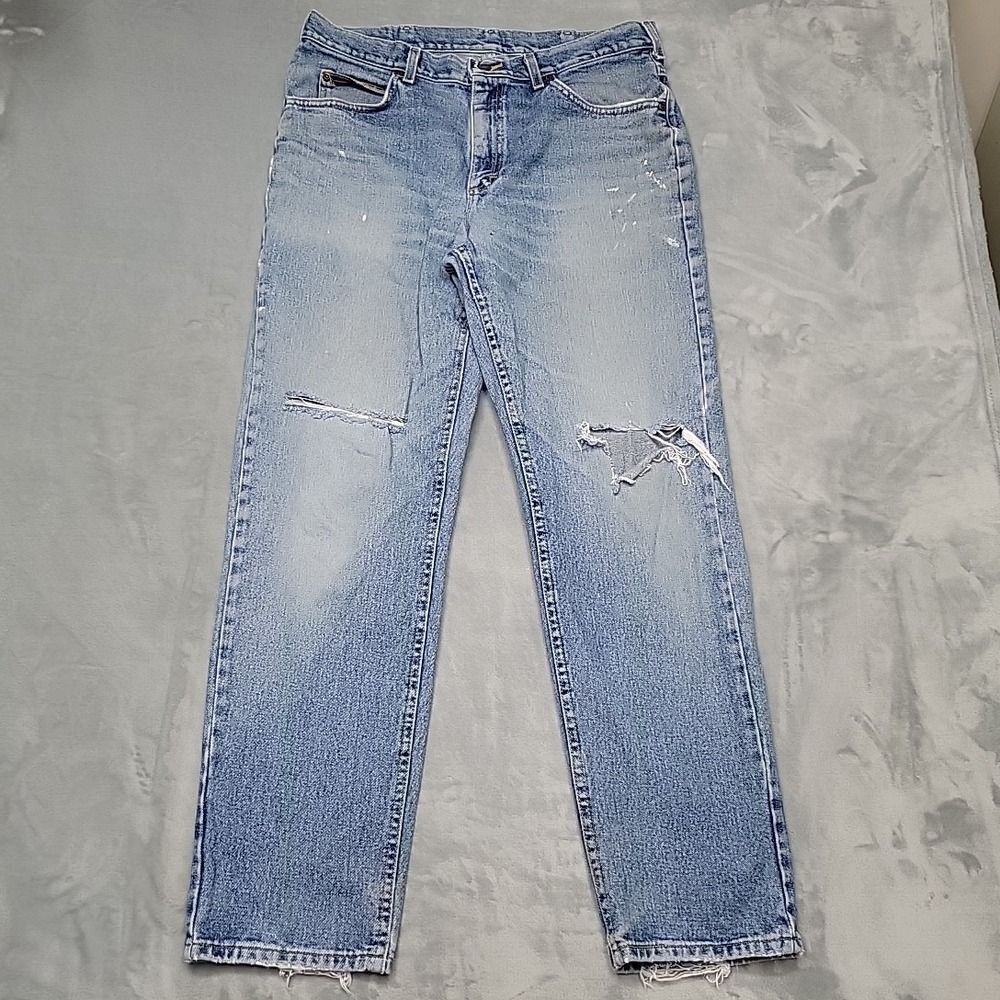 VTG Lee Jeans Men 36x32 Faded whiskered Blue Distressed Denim Classic Grunge Y2K